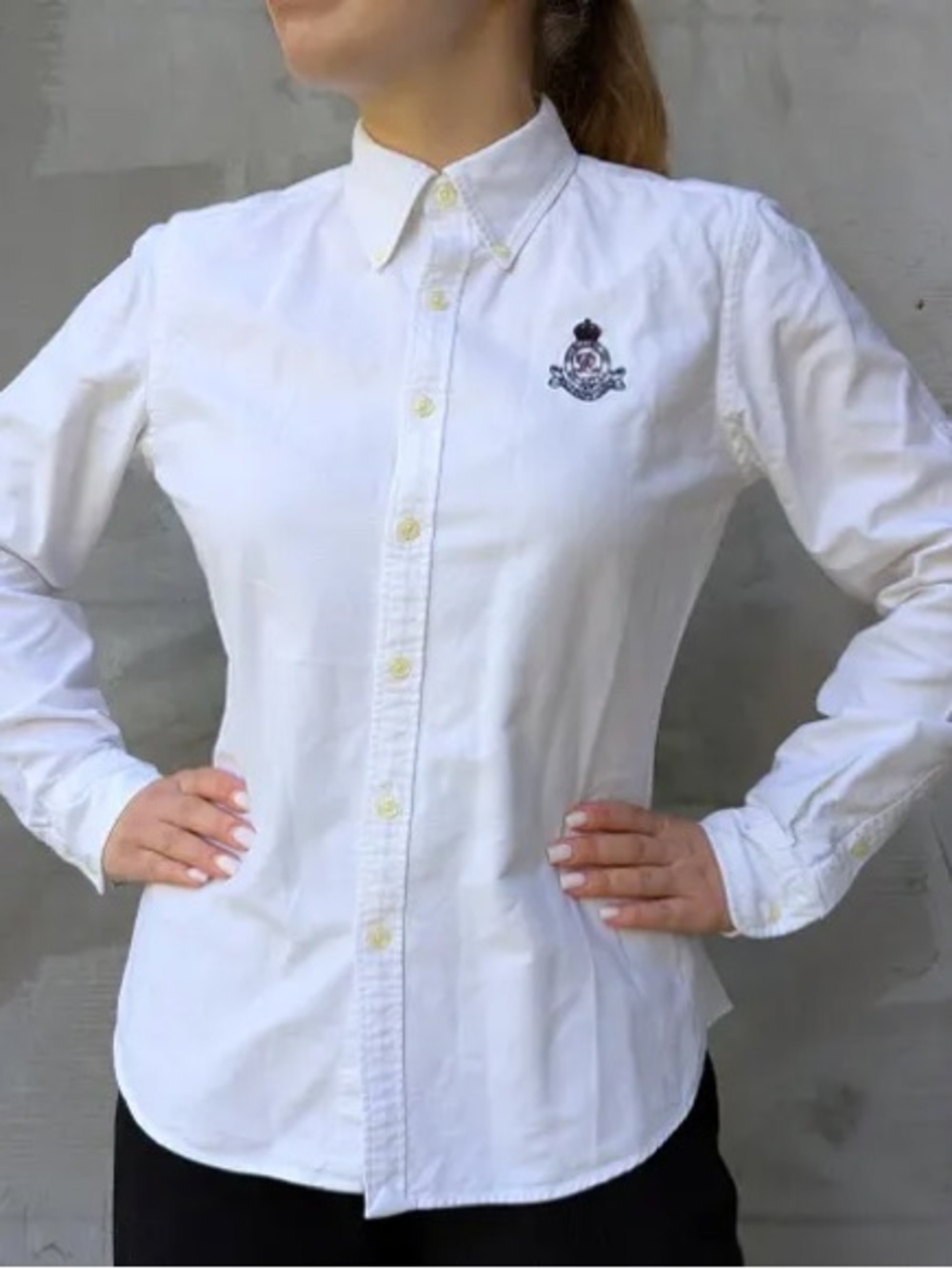 Vintage Rare Ralph Lauren White Button-Down Shirt with Embroidered Crest